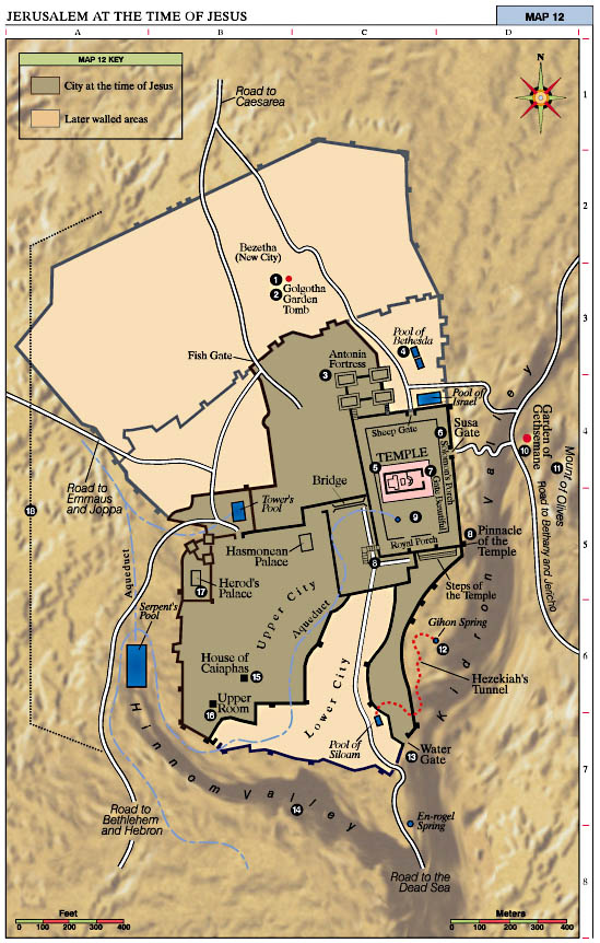 Old Map 12 of the Scriptures. Jerusalem at the time of Jesus Christ